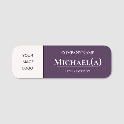 Acai Violet Purple And White Elegant Company LOGO Name Tag