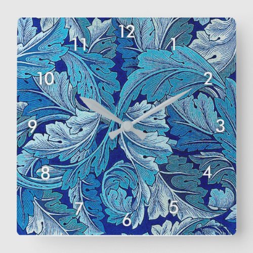 Acanthus Blue William Morris Square Wall Clock