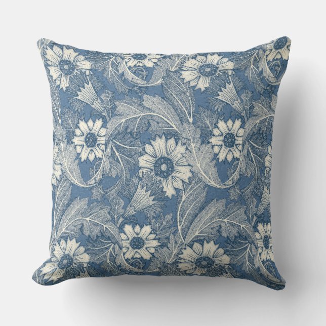 acanthus cobalt denim throw pillow (Front)