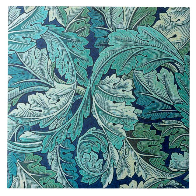 Acanthus Green, William Morris Ceramic Tile (Front)