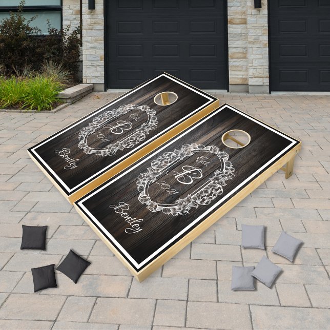 Acanthus Leaf Crest Monogram Cornhole Set (Creator Uploaded)