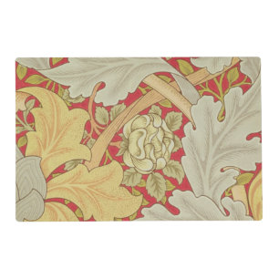 Acanthus leaves and wild rose on a crimson backgro placemat