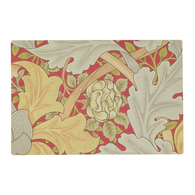 Acanthus leaves and wild rose on a crimson backgro placemat (Front)