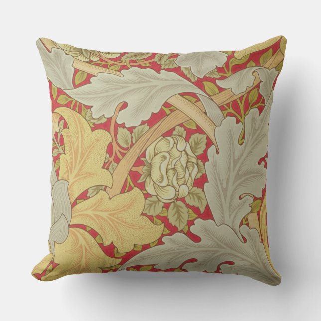 Acanthus leaves and wild rose on a crimson backgro throw pillow (Front)