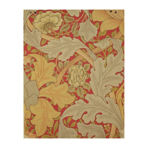 Acanthus leaves and wild rose on a crimson backgro wood wall art