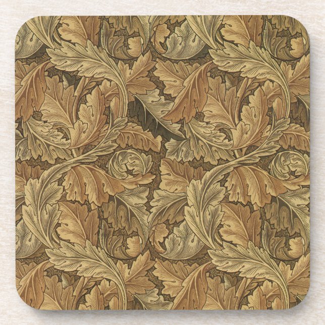 Acanthus Leaves by William Morris, Antique Textile Beverage Coaster (Front)