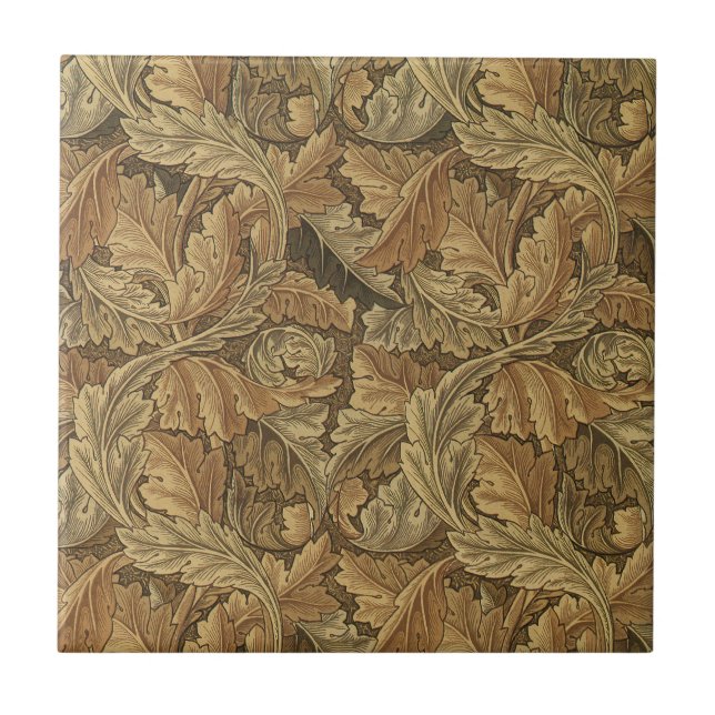 Acanthus Leaves by William Morris, Antique Textile Ceramic Tile (Front)