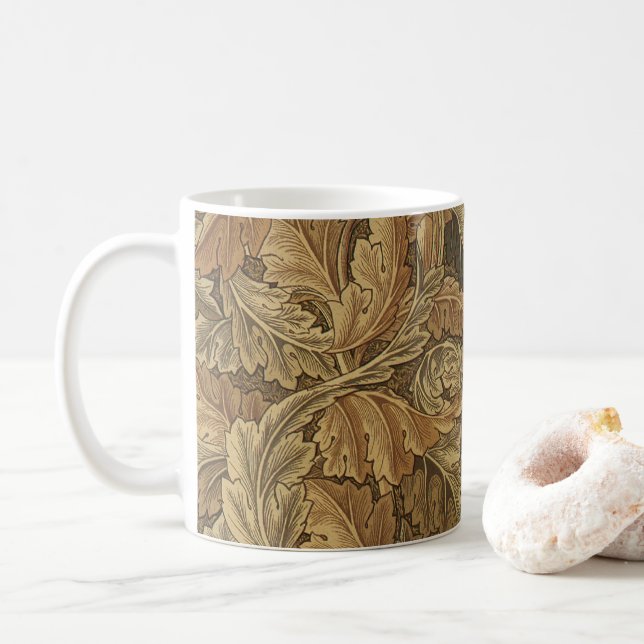Acanthus Leaves by William Morris, Antique Textile Coffee Mug (With Donut)