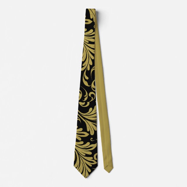 Acanthus Leaves Gold and Black Neck Tie (Front)