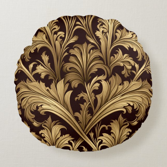 Acanthus Leaves (Old Gold Tone) Round Pillow (Front)