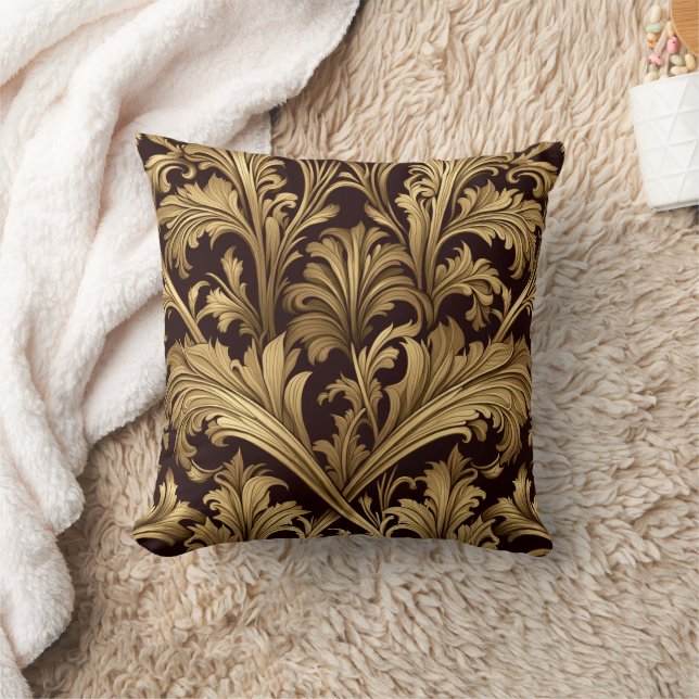 Acanthus Leaves (Old Gold Tone) Throw Pillow (Blanket)