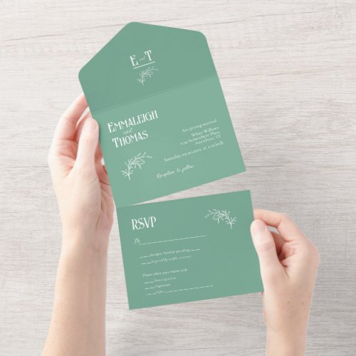 Acapulco Green Simple Modern Wedding All In One Invitation