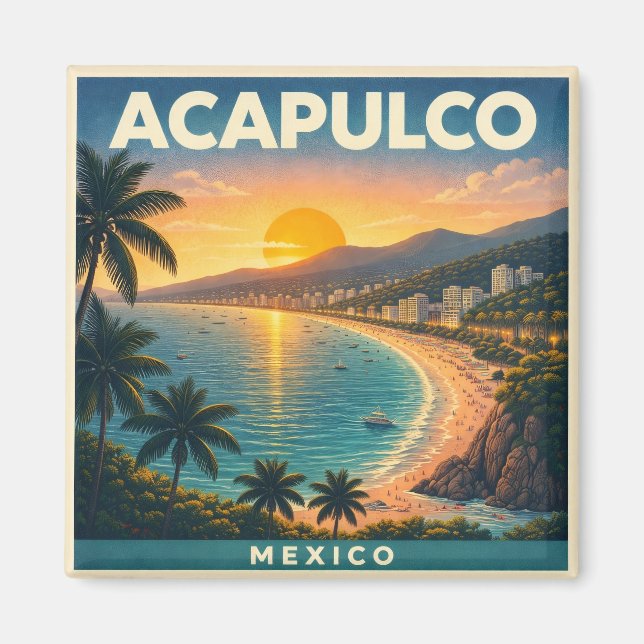 Acapulco Vintage Travel Poster Magnet (Front)