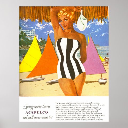 Acapulco woman on the beach poster