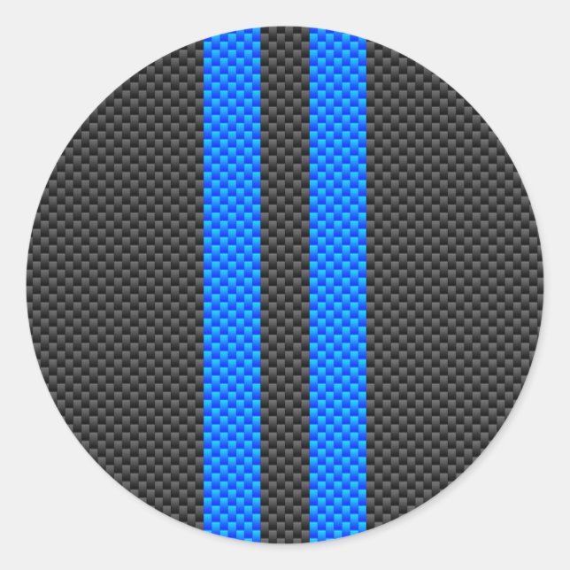 Accent Blue Carbon Fiber Style Racing Stripes Classic Round Sticker (Front)