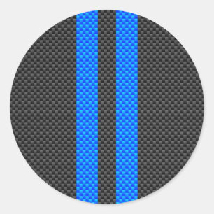 Accent Blue Carbon Fiber Style Racing Stripes Classic Round Sticker