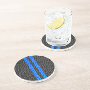 Accent Blue Carbon Fiber Style Racing Stripes Drink Coaster