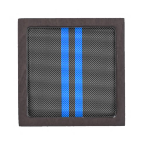 Accent Blue Carbon Fiber Style Racing Stripes Jewelry Box