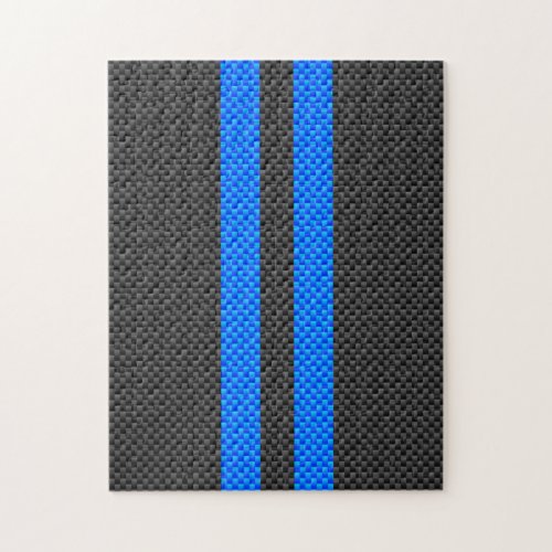 Accent Blue Carbon Fiber Style Racing Stripes Jigsaw Puzzle