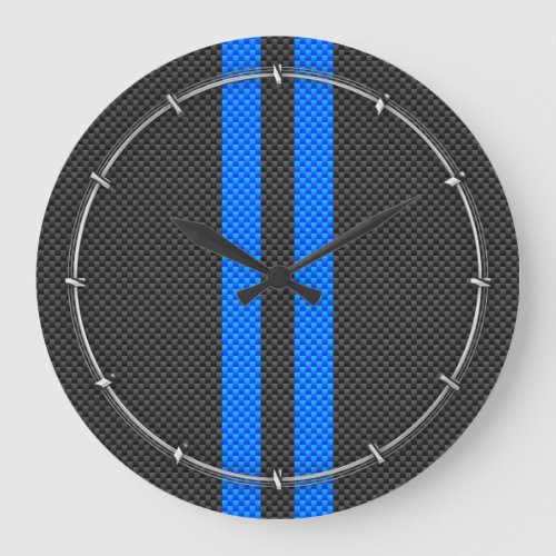 Accent Blue Carbon Fiber Style Racing Stripes Large Clock