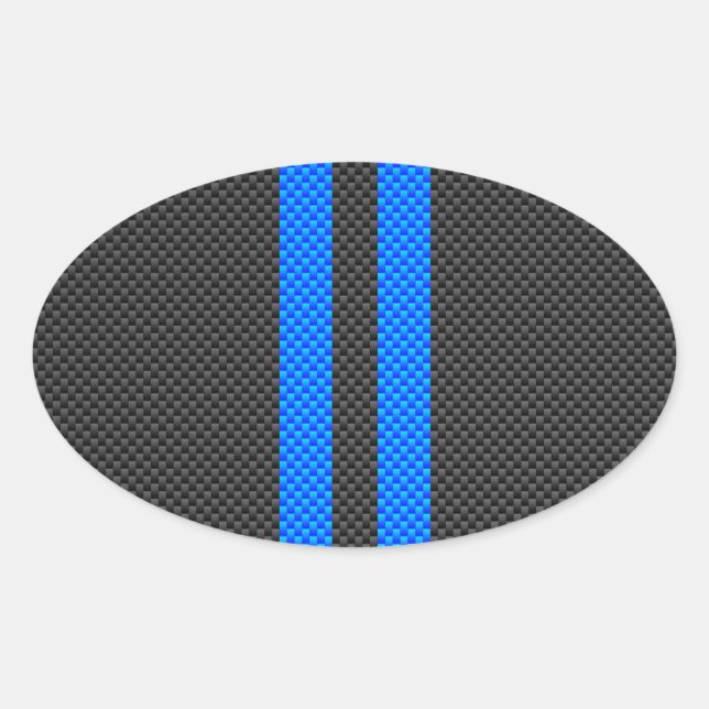 Accent Blue Carbon Fiber Style Racing Stripes Oval Sticker (Front)