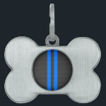 Accent Blue Carbon Fiber Style Racing Stripes Pet ID Tag<br><div class="desc">A sporty cyan blue racing stripes accent in black carbon fiber style design decor. The carbon fiber print look suits automotive, modern, and industrial tastes and the vibrant vertical lines make for a dynamic design.</div>