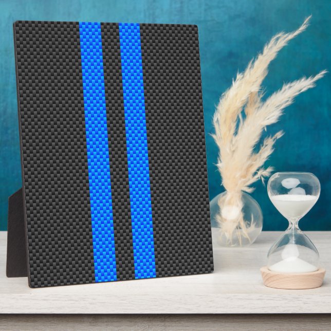 Accent Blue Carbon Fiber Style Racing Stripes Plaque (Side)