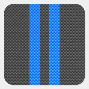 Accent Blue Carbon Fiber Style Racing Stripes Square Sticker