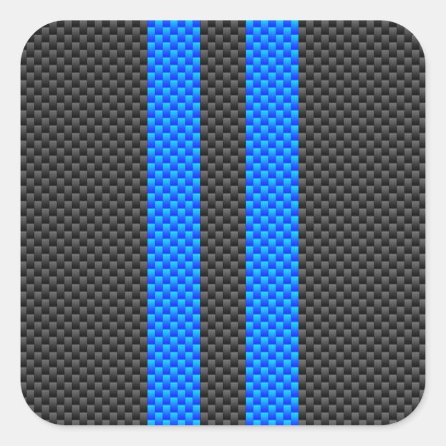 Accent Blue Carbon Fiber Style Racing Stripes Square Sticker (Front)