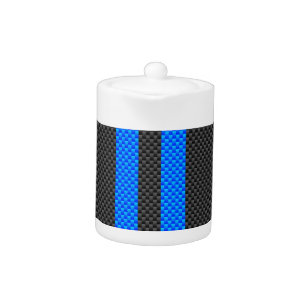 Accent Blue Carbon Fiber Style Racing Stripes Teapot