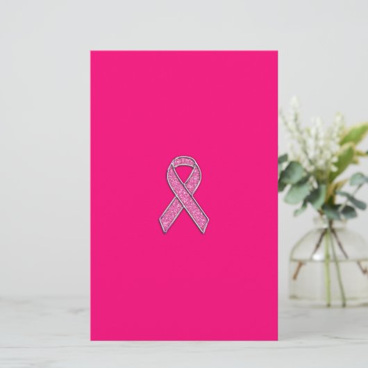 Accent Chrome Glitter Style Pink Ribbon Awareness (Standing Front)