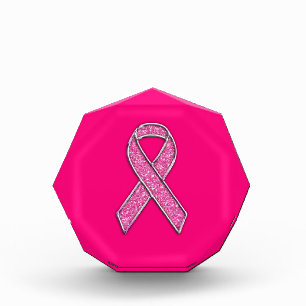 Accent Chrome Glitter Style Pink Ribbon Awareness Acrylic Award