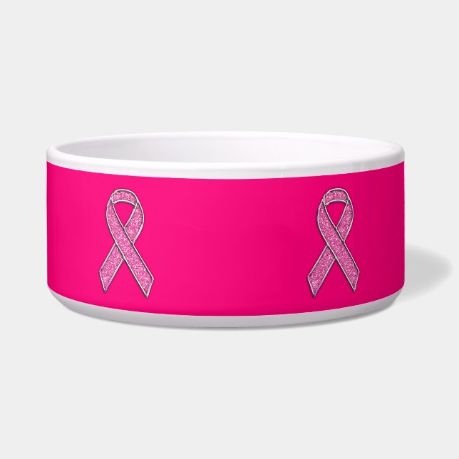 Accent Chrome Glitter Style Pink Ribbon Awareness Bowl (Front)