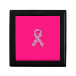 Accent Chrome Glitter Style Pink Ribbon Awareness Gift Box