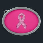 Accent Chrome Glitter Style Pink Ribbon Awareness Oval Belt Buckle<br><div class="desc">A silver chrome pink glitter style pink ribbon awareness decor presented on a vibrant fuchsia background custom gift to suit any event or occasions. Edit this design with some text if you wish and see your creative efforts come to reality. Click on the "CUSTOMIZE IT!" button or link you see...</div>