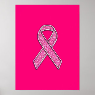 Accent Chrome Glitter Style Pink Ribbon Awareness Poster