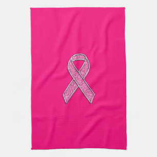 Accent Chrome Glitter Style Pink Ribbon Awareness Towel