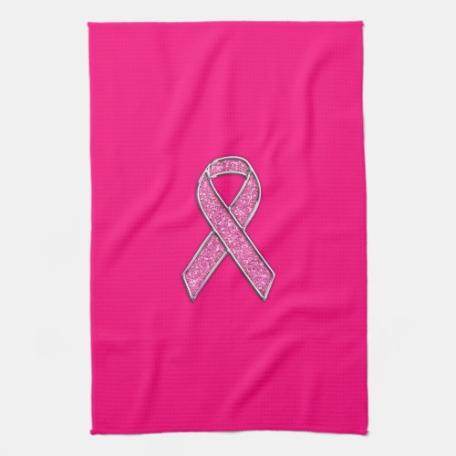 Accent Chrome Glitter Style Pink Ribbon Awareness Towel