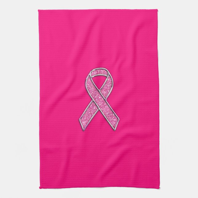 Accent Chrome Glitter Style Pink Ribbon Awareness Towel (Vertical)