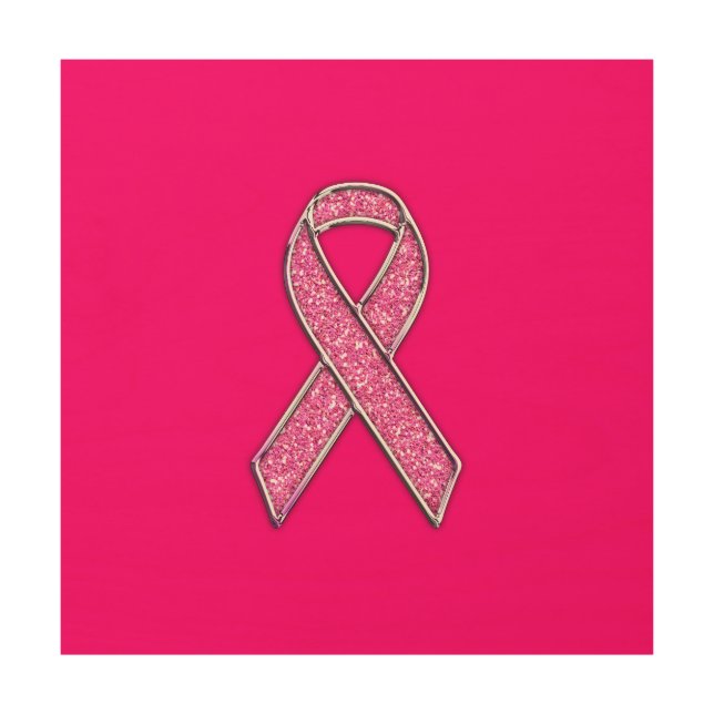 Accent Chrome Glitter Style Pink Ribbon Awareness Wood Wall Art (Front)