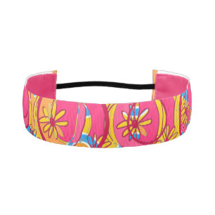 Accent Circle Background Flower Pink Orange Chintz Athletic Headband