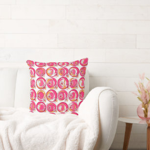 Accent Circle Background Flower Pink Orange White Throw Pillow