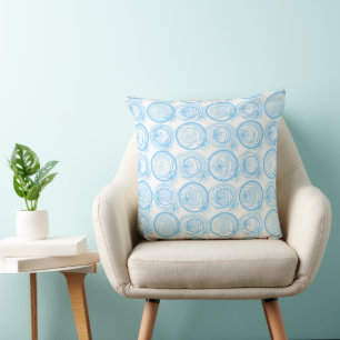Accent Circles Background Flowers Baby Blue White  Throw Pillow
