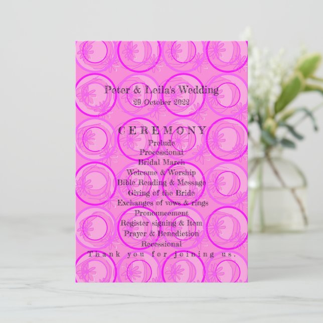 Accent Circles Background Flowers Pink Wedding Program (Standing Front)