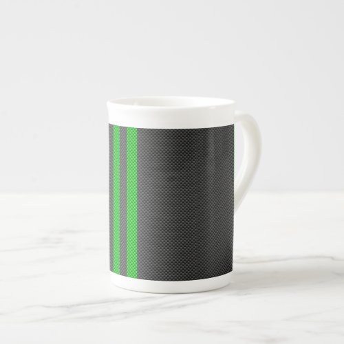 Accent Green Carbon Fiber Style Racing Stripes Bone China Mug