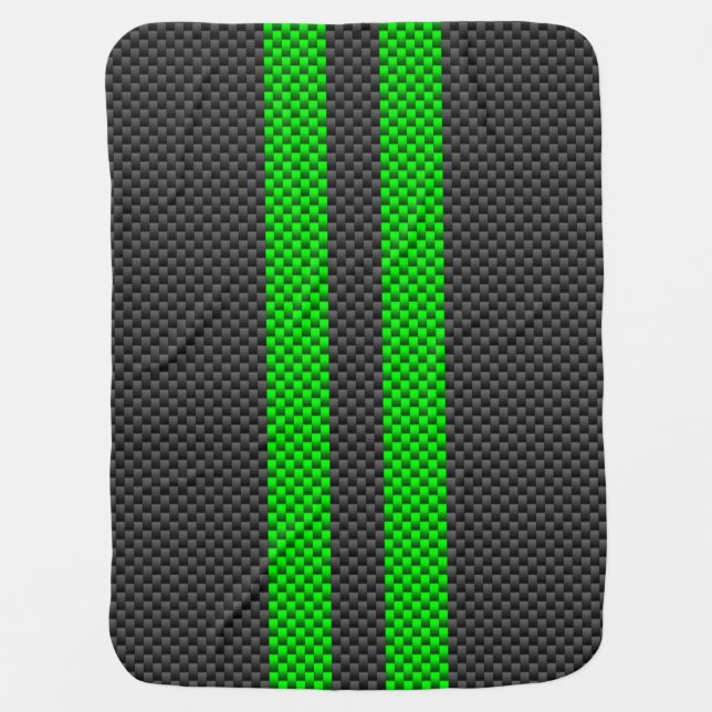 Accent Green Carbon Fiber Style Racing Stripes Receiving Blanket (Front)