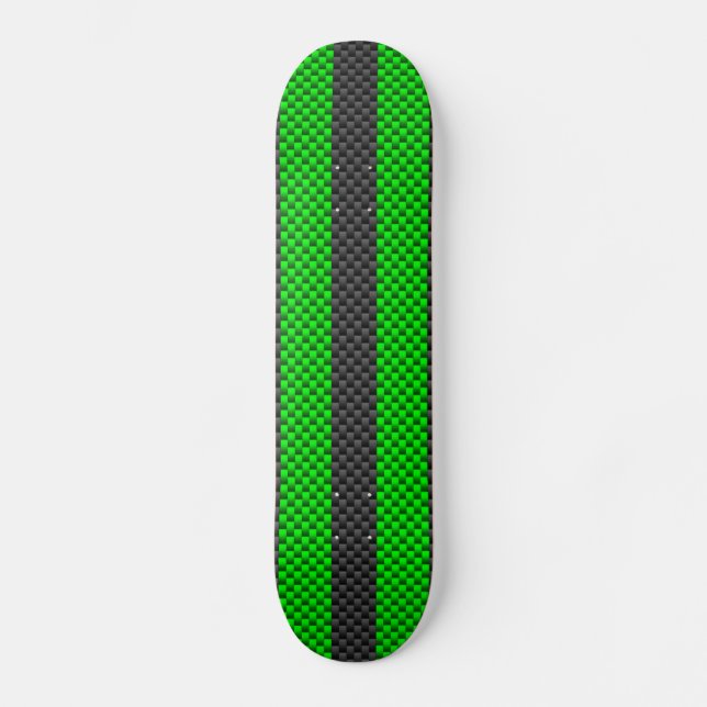 Accent Green Carbon Fiber Style Racing Stripes Skateboard Deck (Front)
