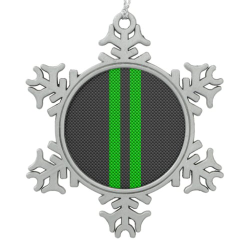 Accent Green Carbon Fiber Style Racing Stripes Snowflake Pewter Christmas Ornament