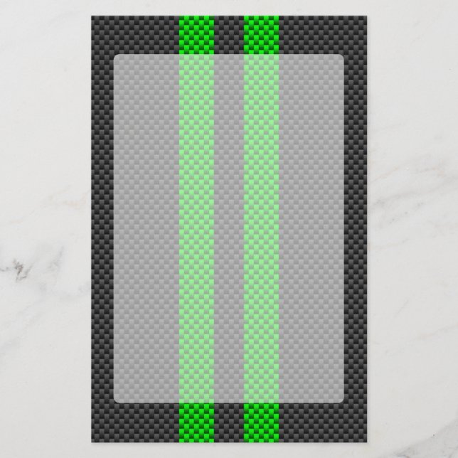 Accent Green Carbon Fiber Style Racing Stripes Stationery (Front)