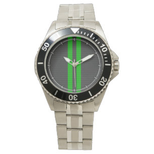 Accent Green Carbon Fiber Style Racing Stripes Watch